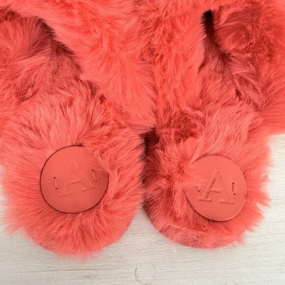 Anthropologie Sadie Fuzzy Faux Fur Slippers Size S/M‎ (Fits 6-7) Coral Pink Cozy - Picture 5 of 12